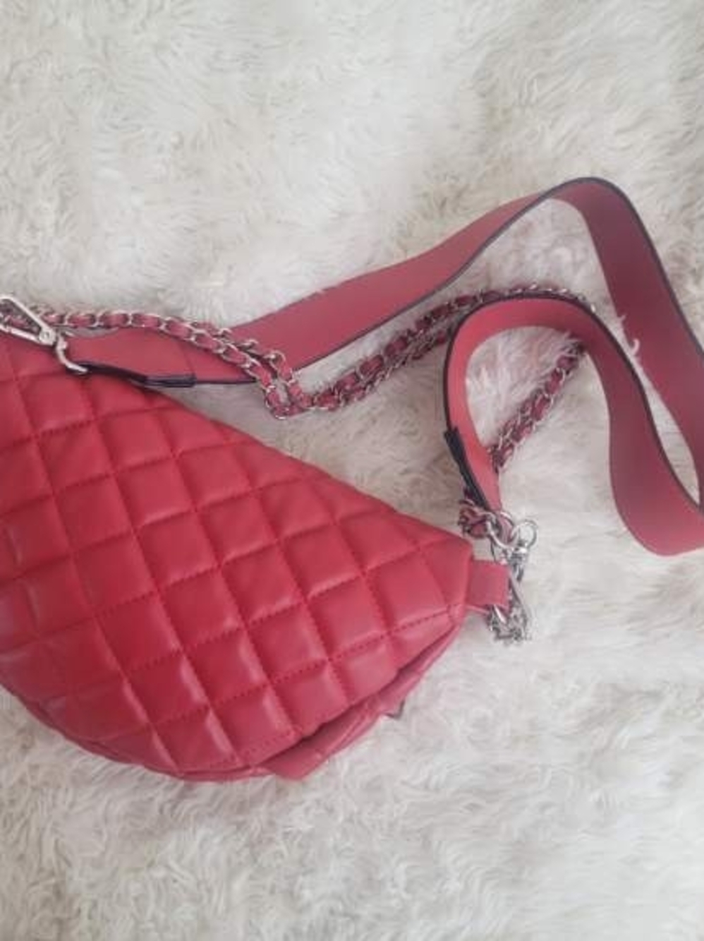 Steve Madden Quilted Red Crossbody Bag with Chain Strap